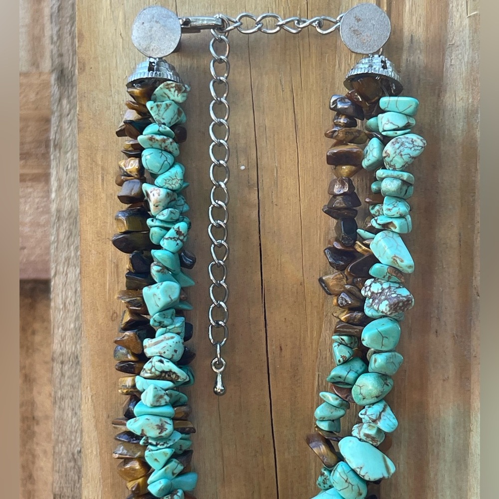 Genuine 3 strand Turquoise and Tigers Eye nugget bead Necklace